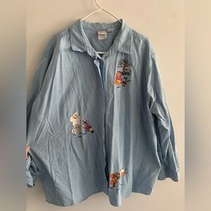 Vintage Winnie the Pooh Halloween Button Down Embroidered Disney 90s 4x
